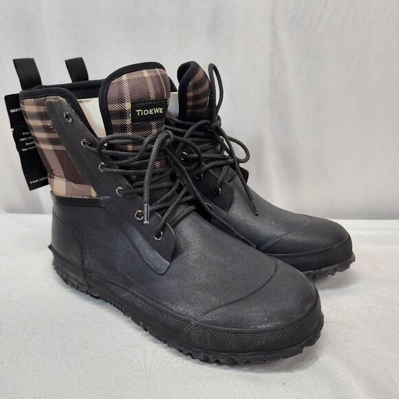 Tidewe Women's Neoprene Lace Up Rubber Plaid Hunting Rain Boots Sz 9 Waterproof - Picture 1 of 9